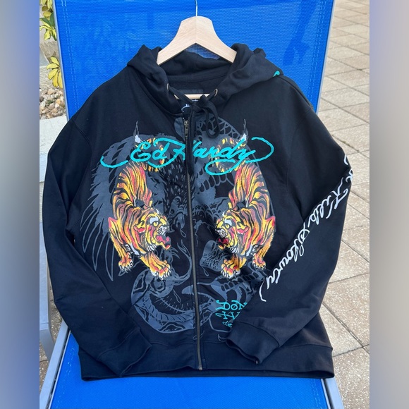 Sweaters | Ed Hardy L Hoodie Tiger Graphic Zip Up Black Don Ed Design ...